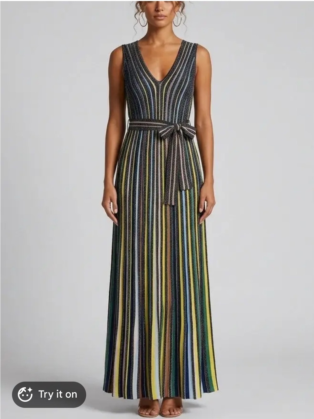 Missoni Metallic Multicolor Stripe Belted Maxi Dress